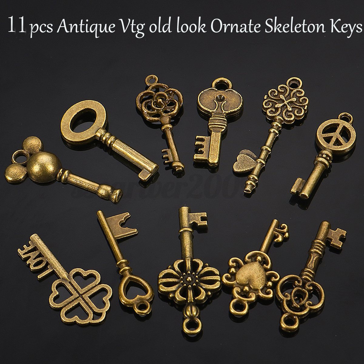 11pcs Antique Vintage Old Look Bronze Skeleton Key Fancy Heart Bow Image Is Loading 11pcs Antique Vintage Old Look Bronze Skeleton Key