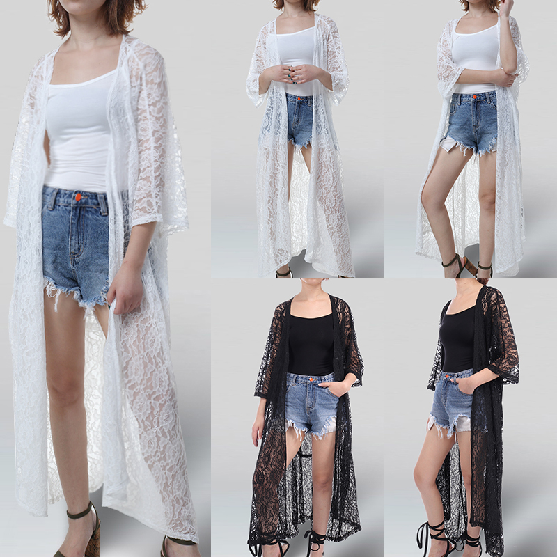 Frauen Boho Floral Chiffon Strand Kimono Cardigan Lange Cover Up Jacke Mantel DE