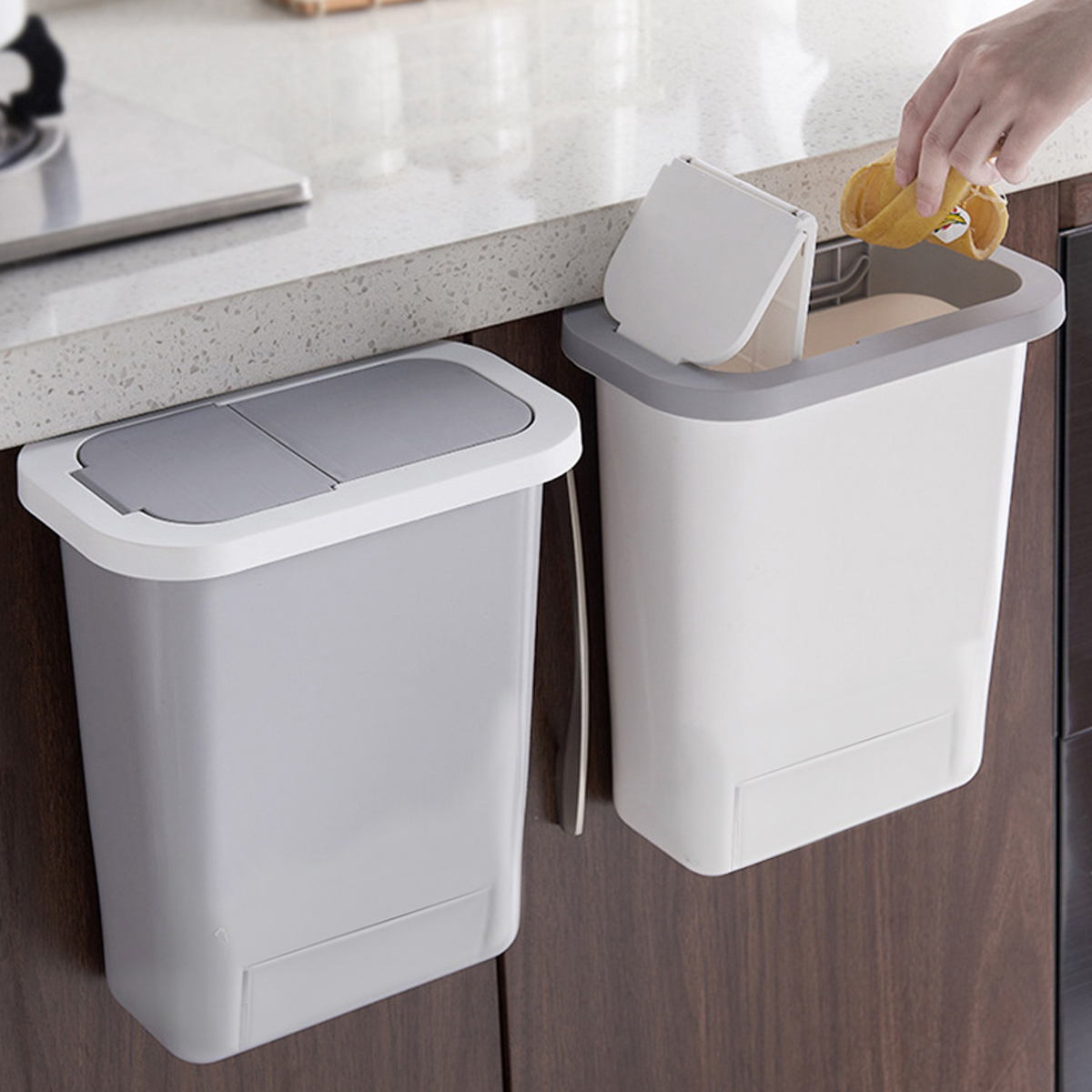 Hanging Trash Can Kitchen Cabinet Door Lid Wall Mounted Waste Push