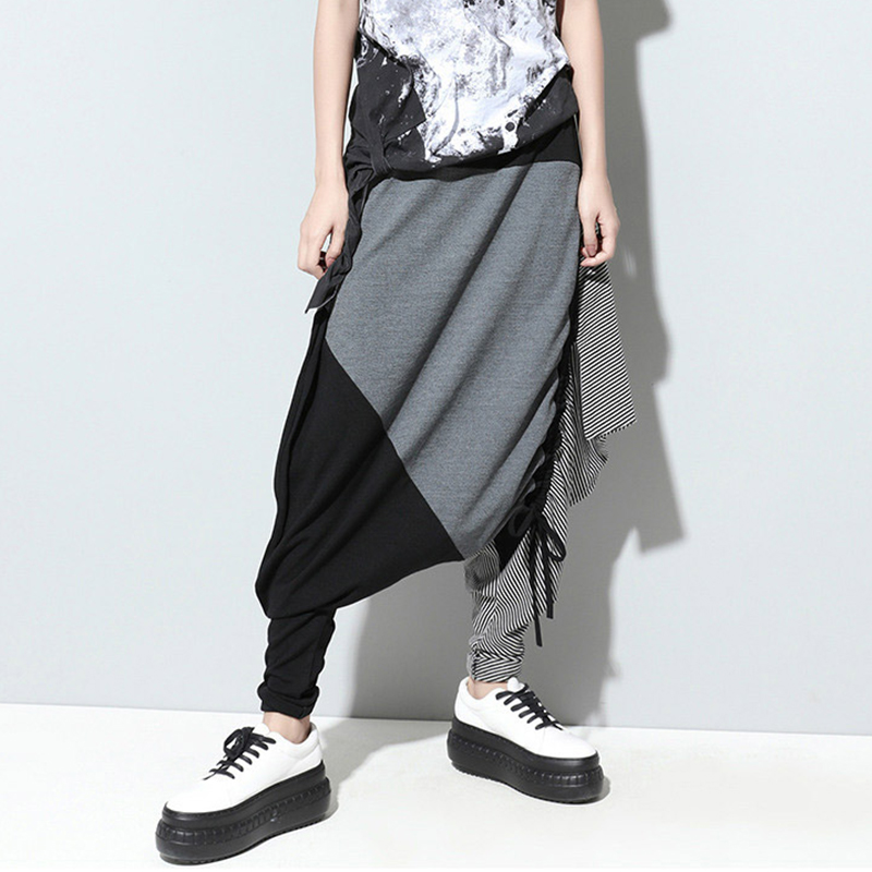 UK 8-24 Donne Hip-Hop Harem Pants Pantaloni Drop-Cavallo Patchwork Pantaloni della Tuta Plus
