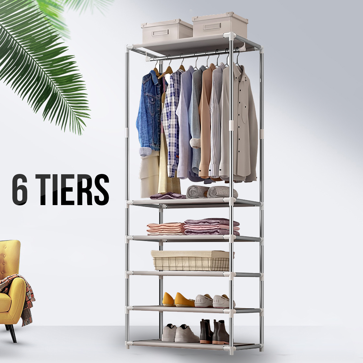 Free Standing Closet Shoes Clothes Storage Garment Rack Organizer