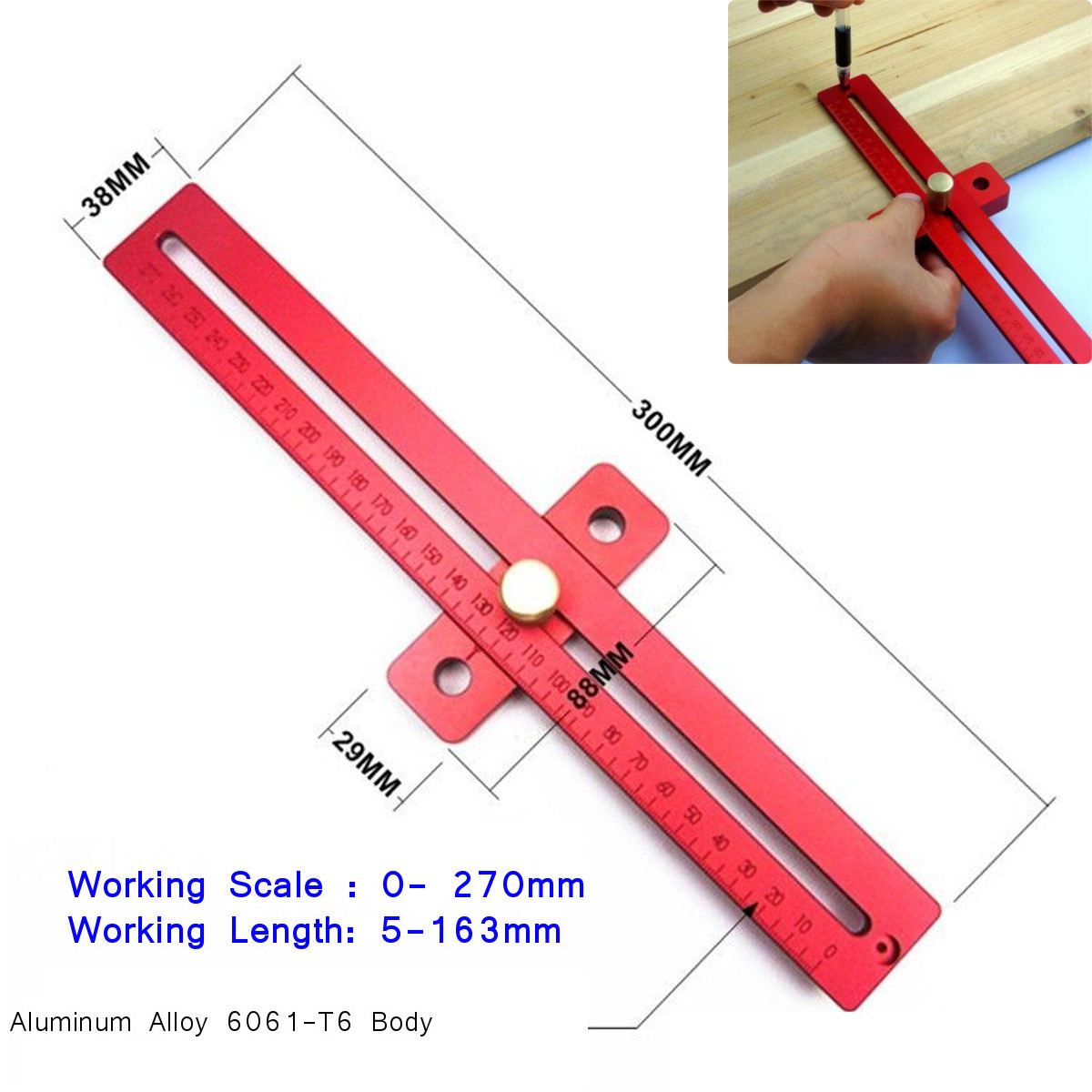 Règle en bois en aluminium de mesure de balance de 300mm pour le travail du bois