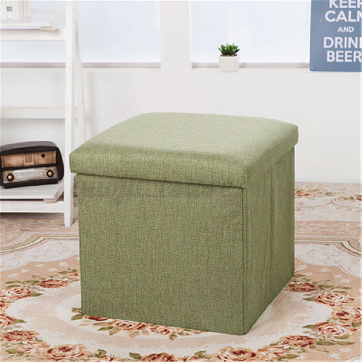 Fabric Linen Footstool Sofa Ottoman Folding Footrest Seat Lounge Fabric Linen Footstool Sofa Ottoman Folding Footrest Seat