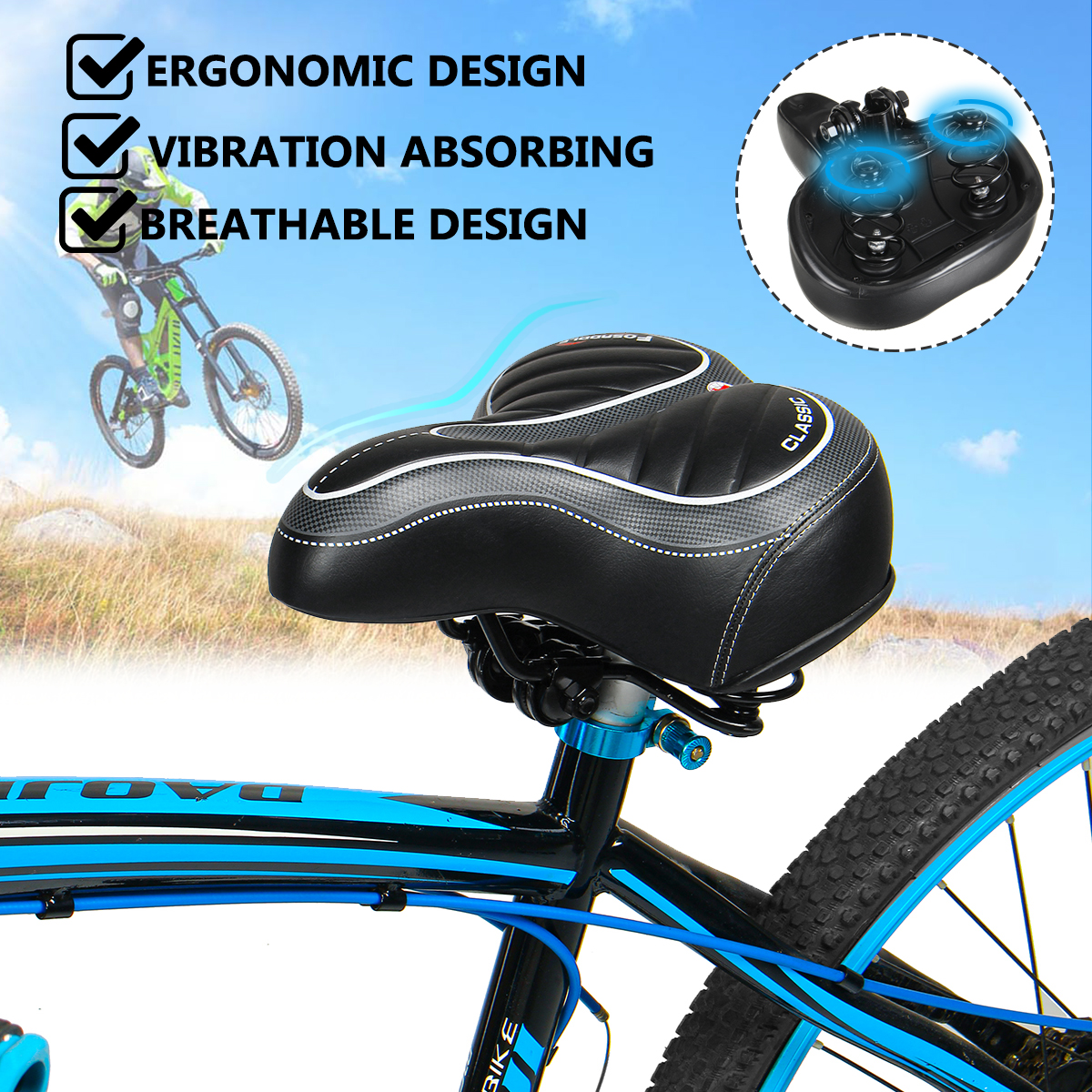 Unisex Extra Long Bike Bicycle Extra Comfort Deluxe Saddle Seat Hollow Design