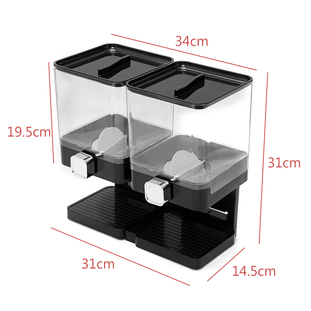 Double Square Dry Food Cereal Dispenser Storage Grains Stand Container 36Ounces
