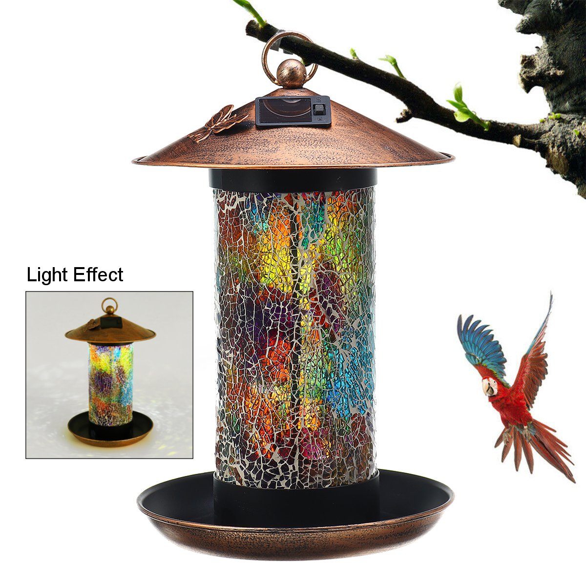 Solar Powered Gazebo Hanging Wild Bird Feeder Light Garden ...