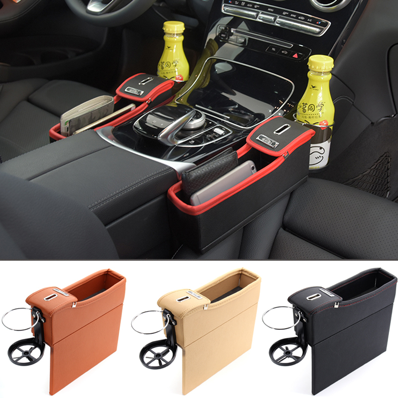 Details About Car Seat Gap Filler Pocket Catch Catcher Cup Storage Organizer Pu Coin Box