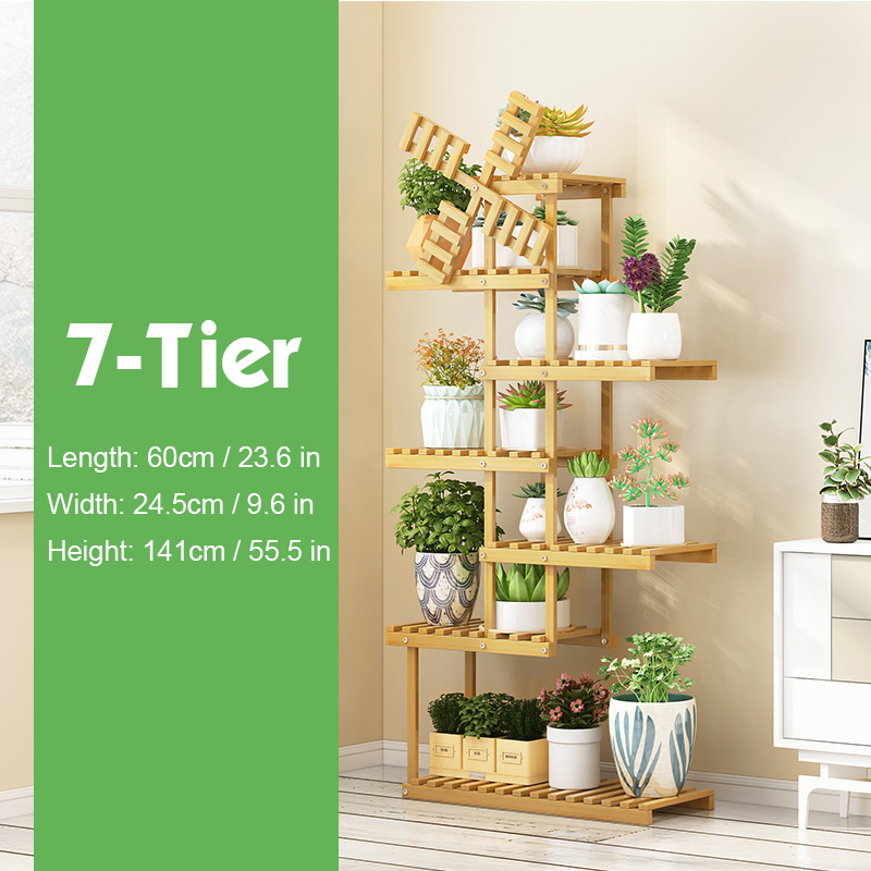 6/7-Tier Pflanzenständer Blumenregal Indoor Outdoor Garten Bambus Regal
