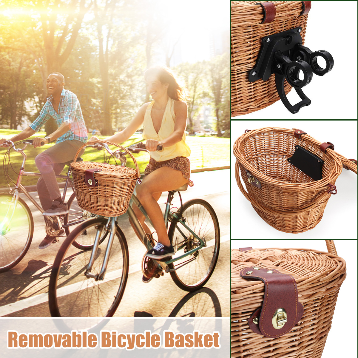 Nantucket Style Wicker Bicycle Basket Front Handlebar Storage Pet Dog Carrier