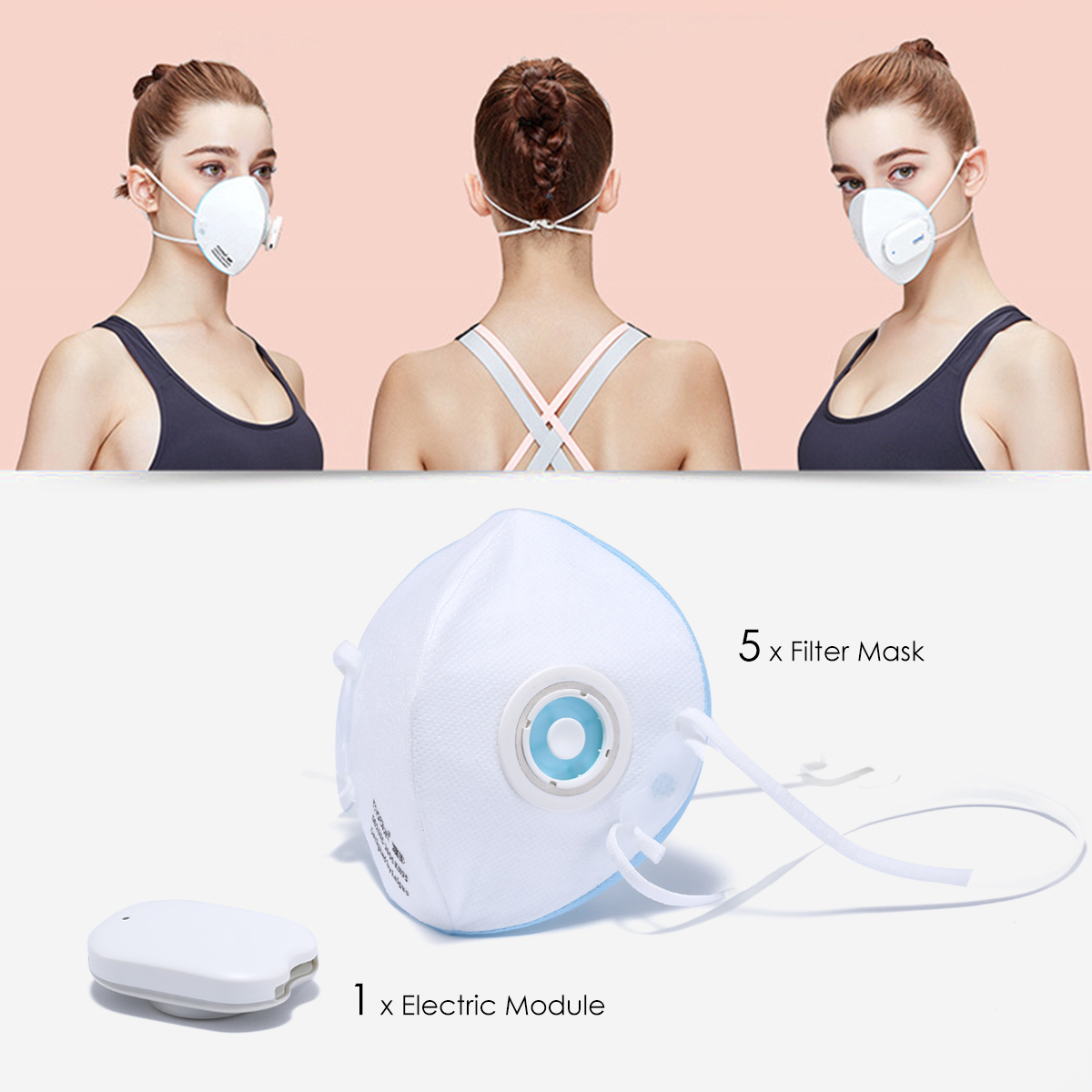 Smart Electric Face Mask Air Purifying Fresh Air Supply KN95 Anti Dust