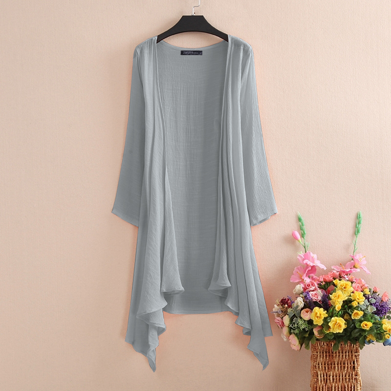 ZANZEA Women Summer Beach Cardigan Coat Casual Long Sleeve Irregular Outwear NEW - Picture 13 of 13