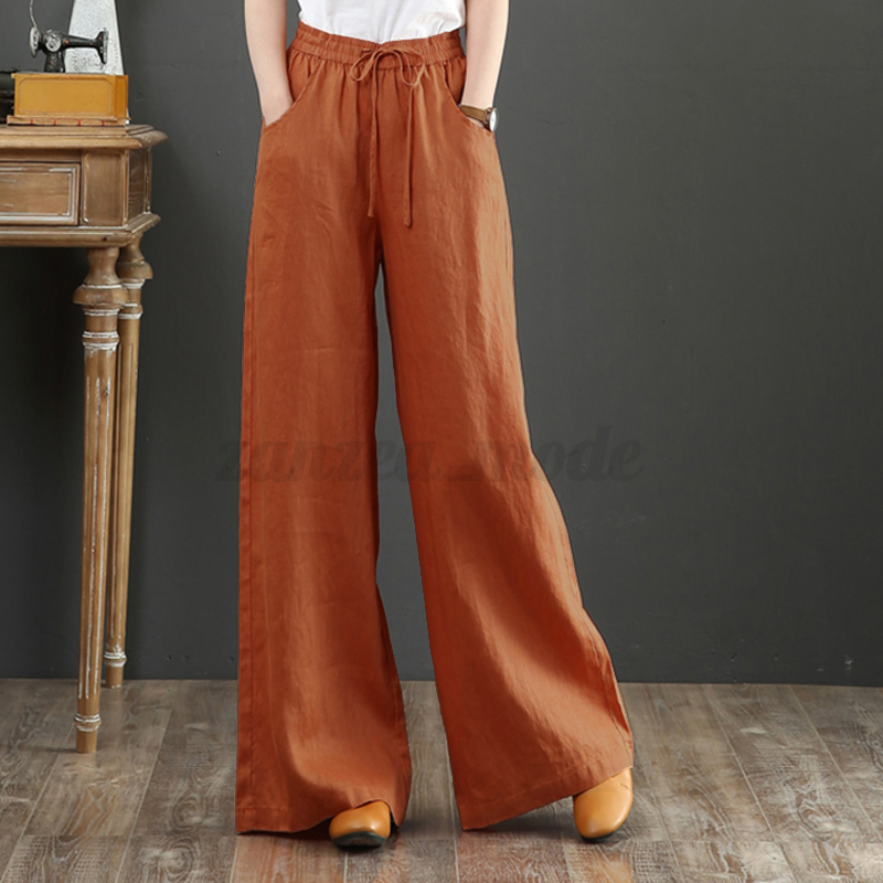 Womens Elastic Waist Long Trousers Floral Printed Wide Leg Baggy Pants Plus Size - Picture 16 of 25