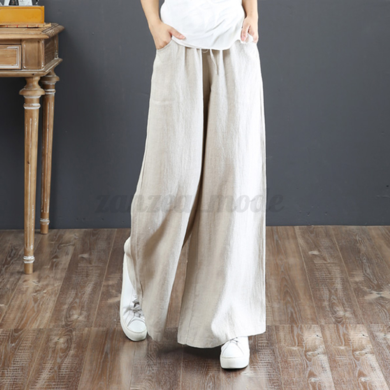 Womens Elastic Waist Long Trousers Floral Printed Wide Leg Baggy Pants Plus Size - Picture 13 of 25