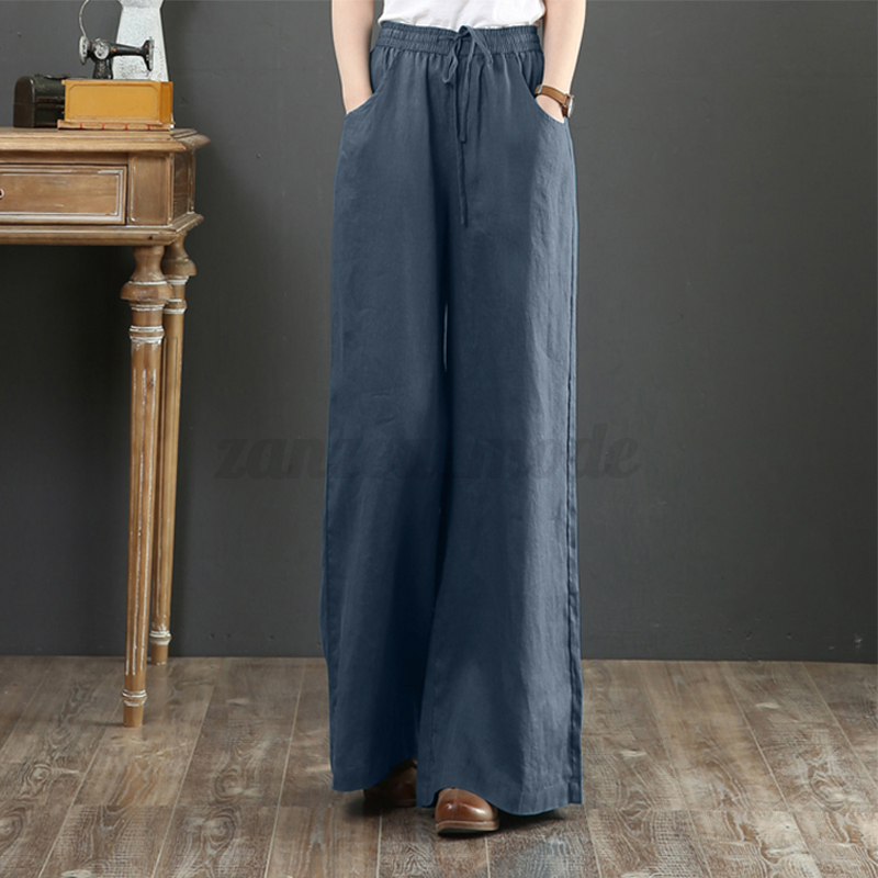 Womens Elastic Waist Long Trousers Floral Printed Wide Leg Baggy Pants Plus Size - Picture 14 of 25