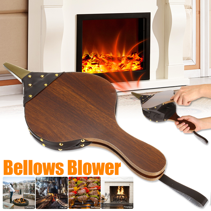 Bellows Light Brown Fireplace Blower Fan Wood Vintage Antique For