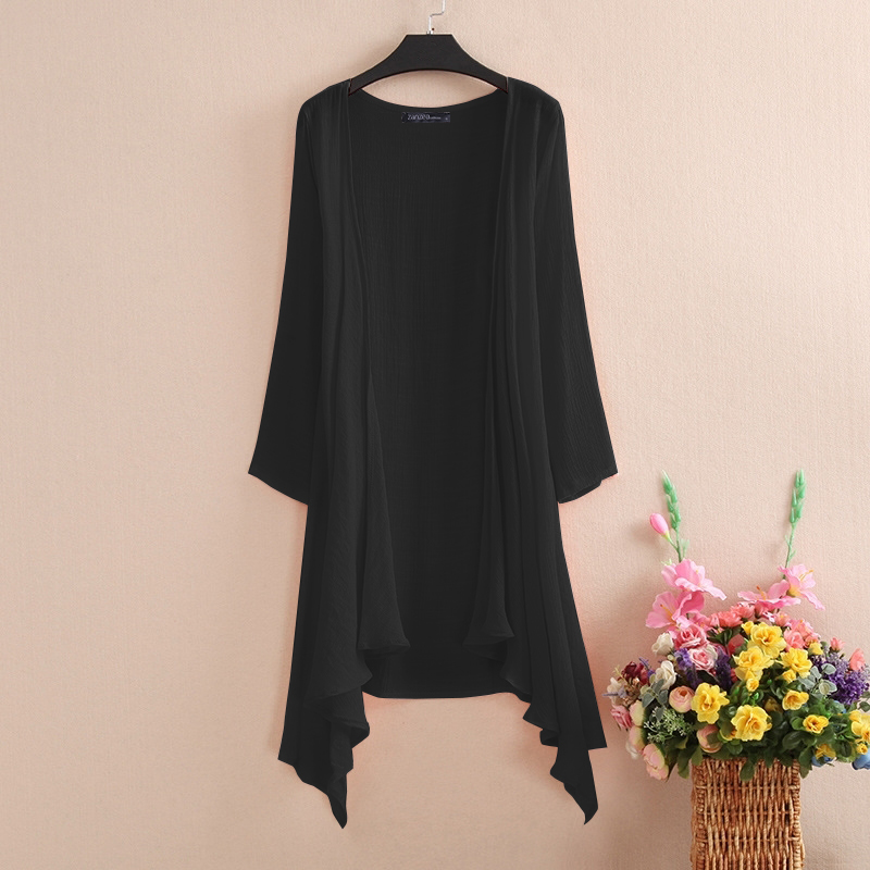 ZANZEA Women Summer Beach Cardigan Coat Casual Long Sleeve Irregular Outwear NEW - Picture 9 of 13