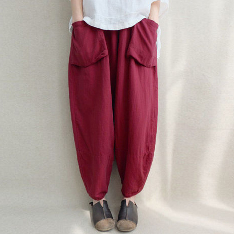 ZANZEA Casual Punk Women Elastic Waist Pockets Drop Crotch