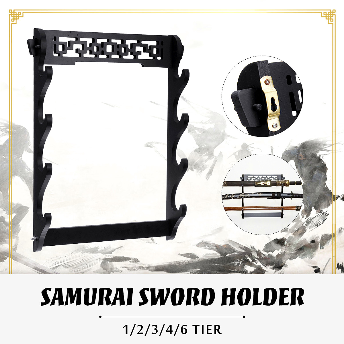 1-6 Tiers Sword Holder Bracket Wall-mounted Display Rack Fits Katana Wakizashi