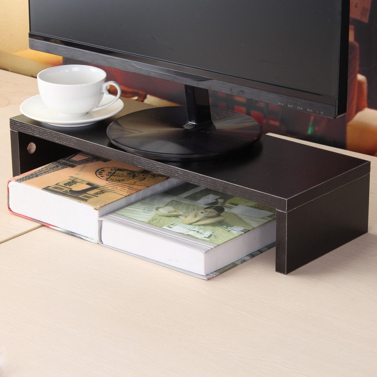 Wood Glass Desktop Monitor Stand Tv Lcd Laptop Computer Screen Riser Wood Glass Desktop Monitor Stand Tv Lcd Laptop