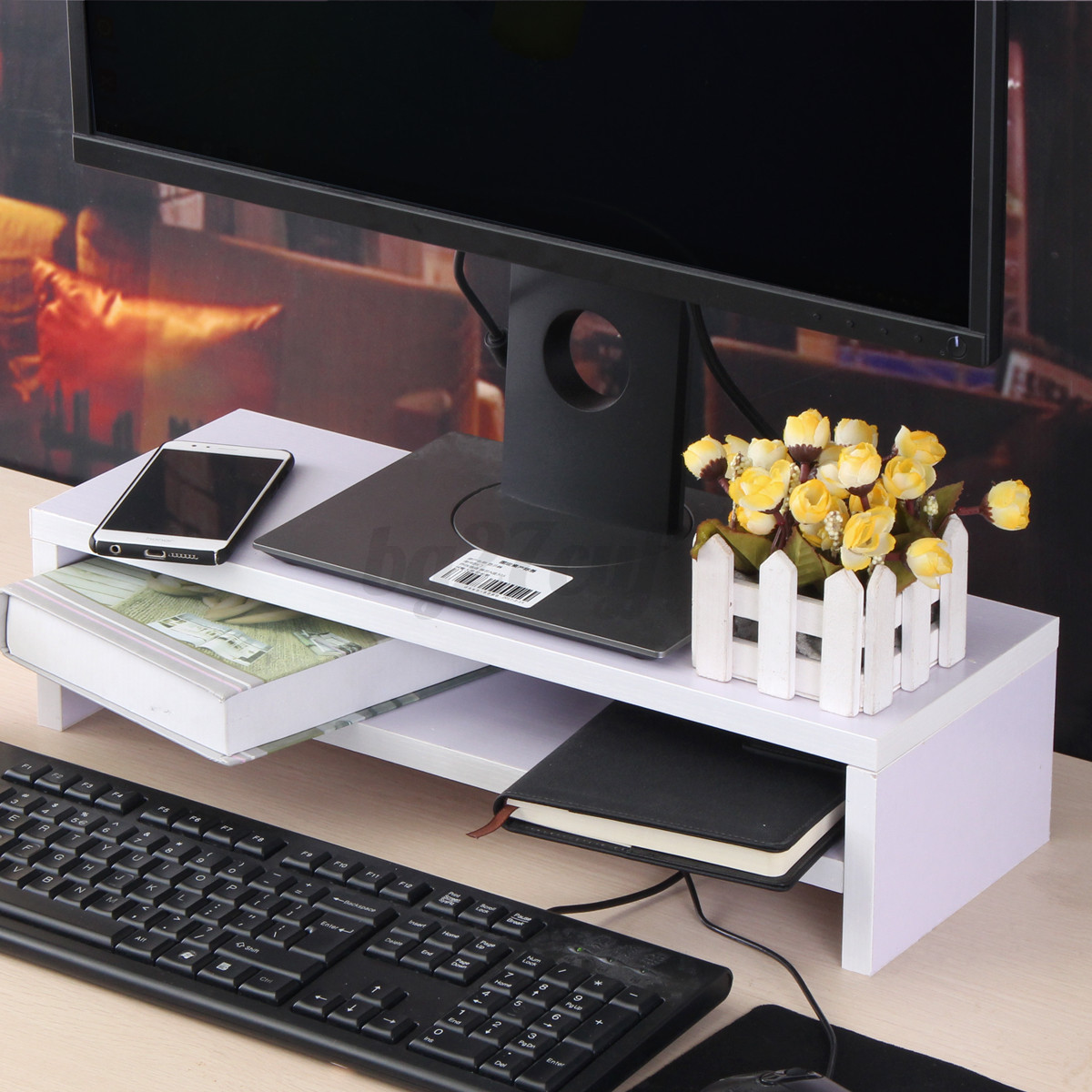 Wood Glass Desktop Monitor Stand Tv Lcd Laptop Computer Screen Riser Wood Glass Desktop Monitor Stand Tv Lcd Laptop