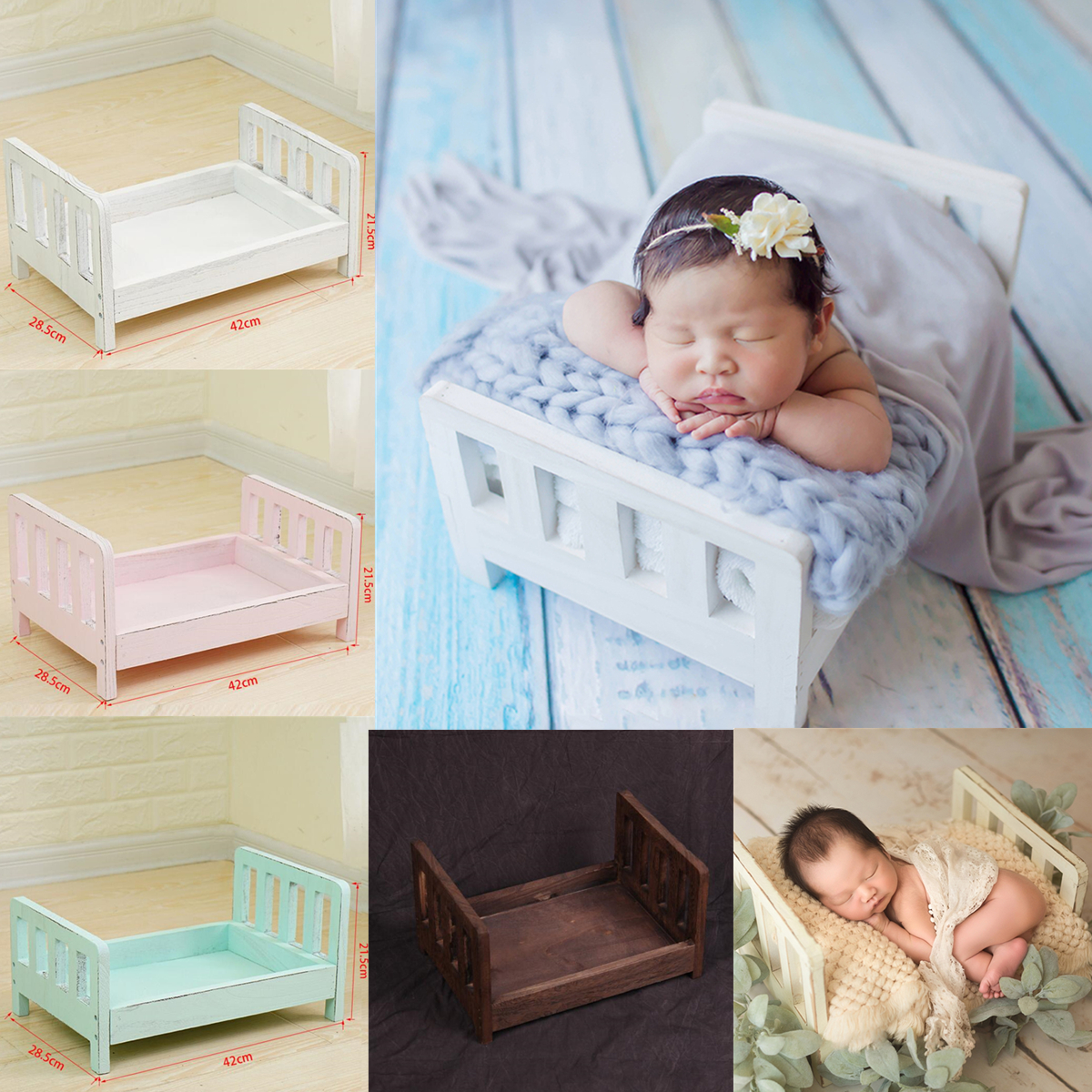 Newborn Baby Wooden Beds Photography Prop Infant Baby Wood Bed Seat for Photographic Service Posing Sofa