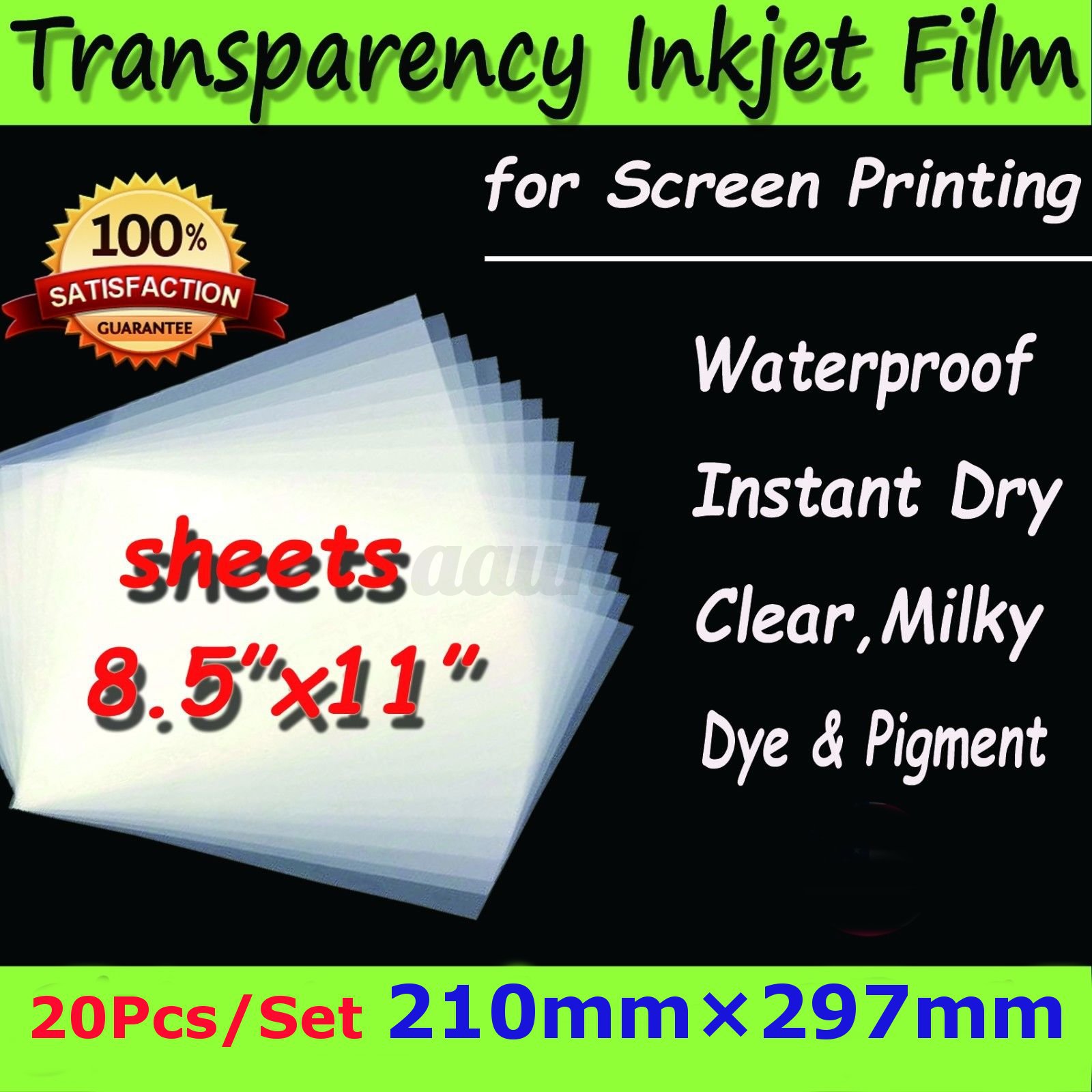 Waterproof Inkjet Silk Screen Printing Transparency Film 20 Sheets 8.5/'/'x 11/'