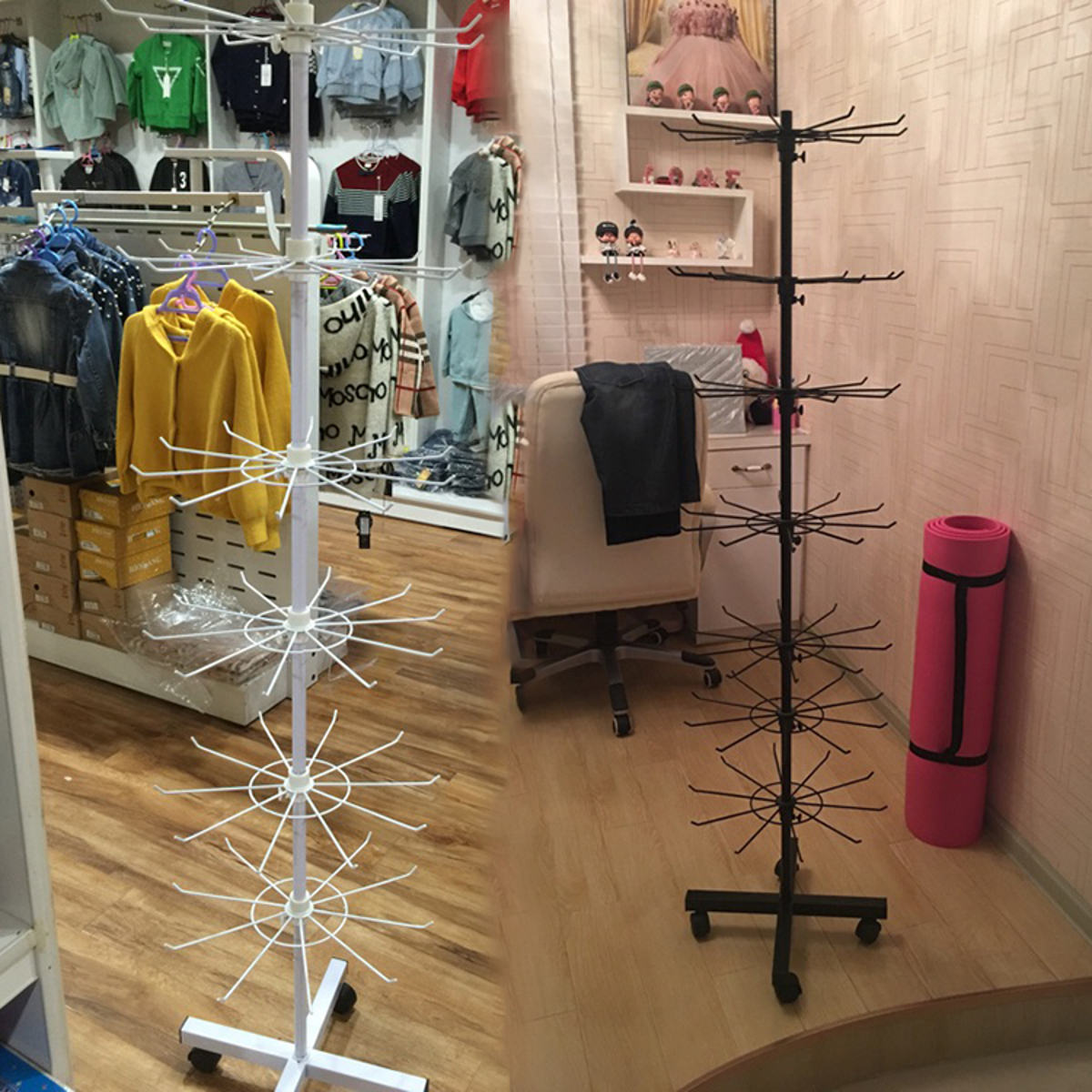 7 Tier Hat Cap Display Retail Rotating Metal Stand Hanger Rack Space Saver 160cm