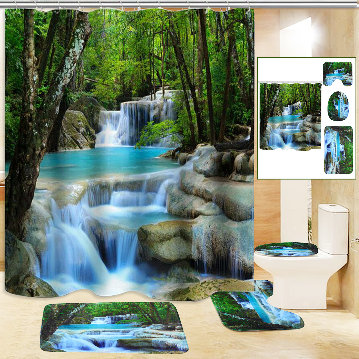 3D US Skull Waterproof Shower Curtain Bathroom Non-Slip Toilet Cover Mat Rug Set 3D US Skull Waterproof Shower Curtain Bathroom Non-Slip Toilet Cover Mat Rug Set