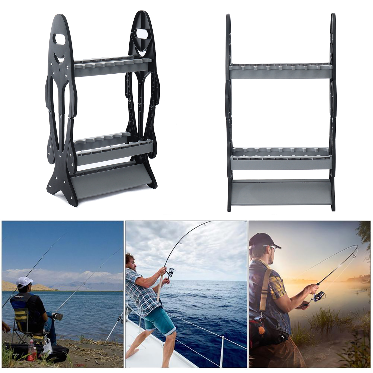 16 Rods Fishing Rod Rack Stand Combos Storage Organizer Pole For Rests Red//Black