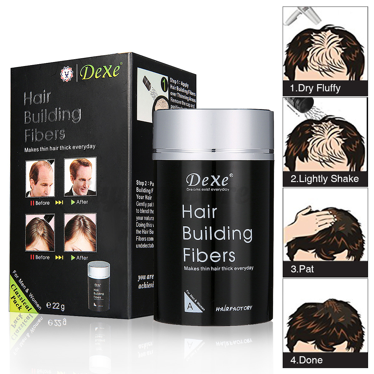 Dexe Hair Building Fibers 22 Gram Black Color Makes Thin Hair