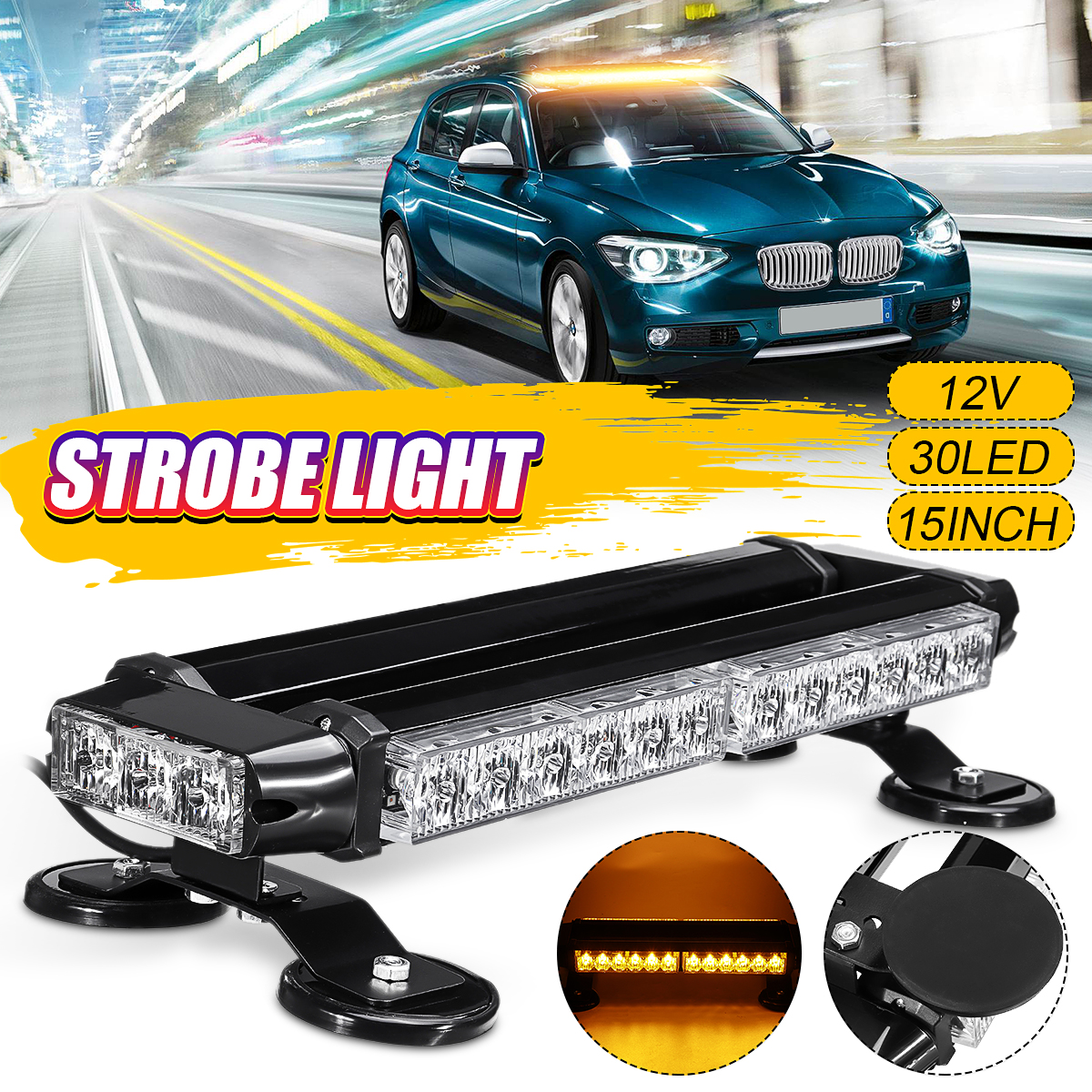 12 LED STROBE WARNING LIGHT FLASH CAR ROOF WINDSHIELD EMERGENCY BEACON LAMP