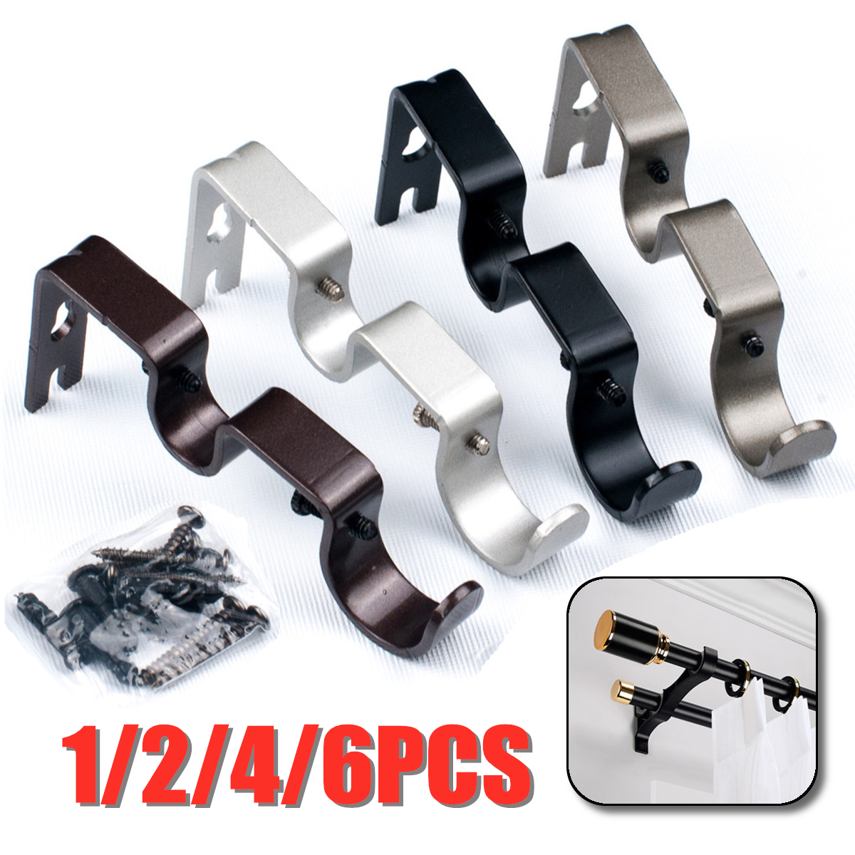 1 2 4 6x Heavy Duty Irondouble Curtain Rod Pole Holder Drapery