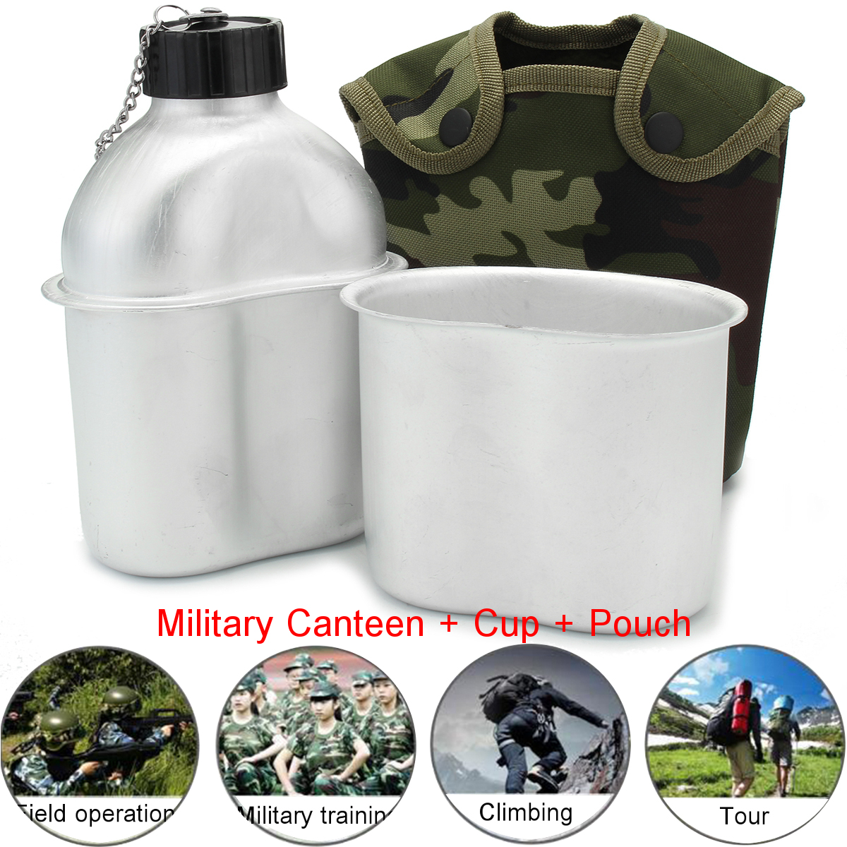Outdoor Military Army Aluminum Stainless Steel Canteen Cup Bottle With Cover