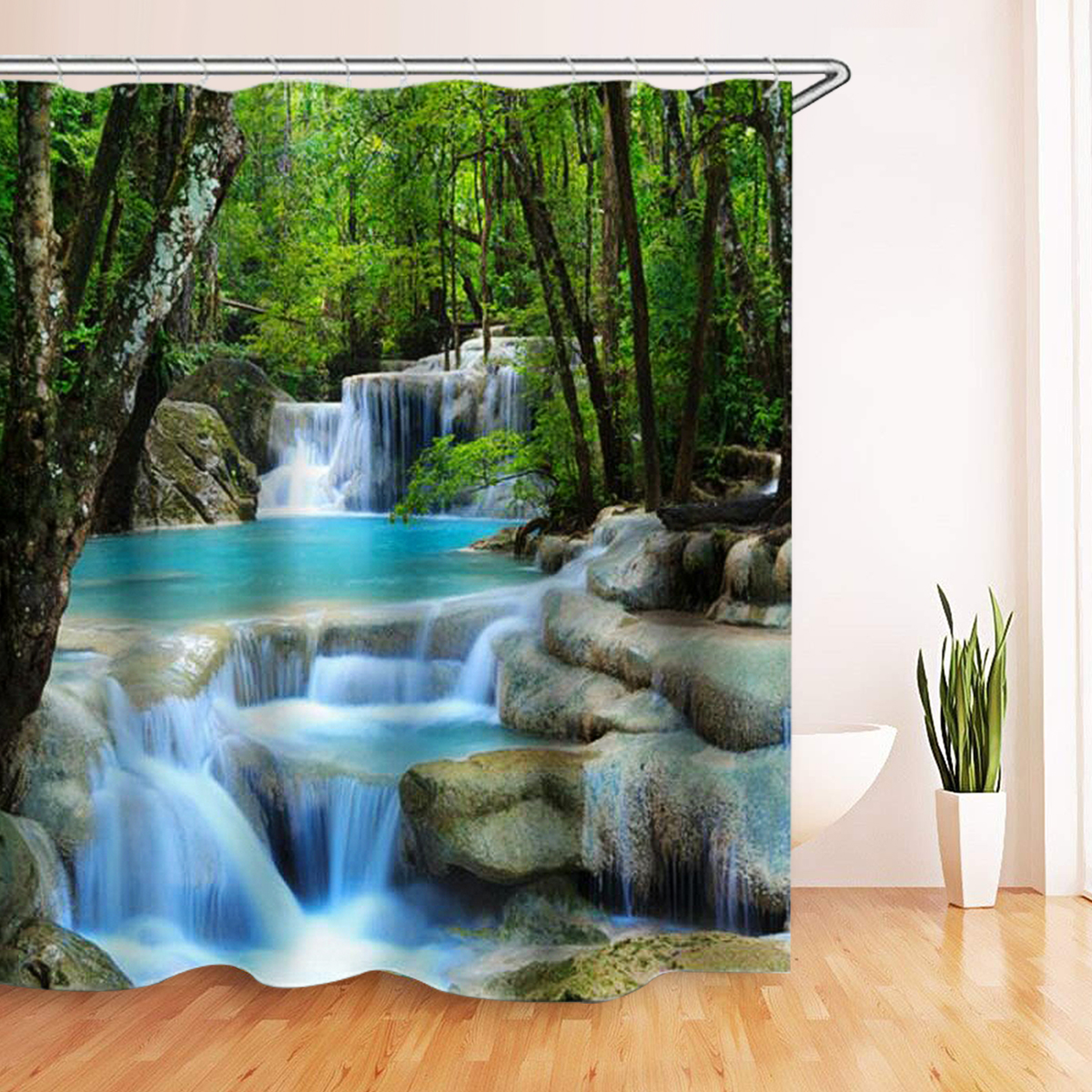 Waterproof 180x180cm Fabric Waterfalls Nature Scenery Bathroom Shower Curtain
