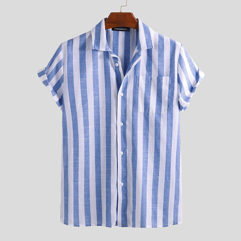 Men‘s Fashion Short Sleeve Tops Stripe Painting Lapel Large Size Casual Top Blouse Tee Shirts Men‘s Fashion Short Sleeve Tops Stripe Painting Lapel Large Size Casual Top Blouse Tee Shirts