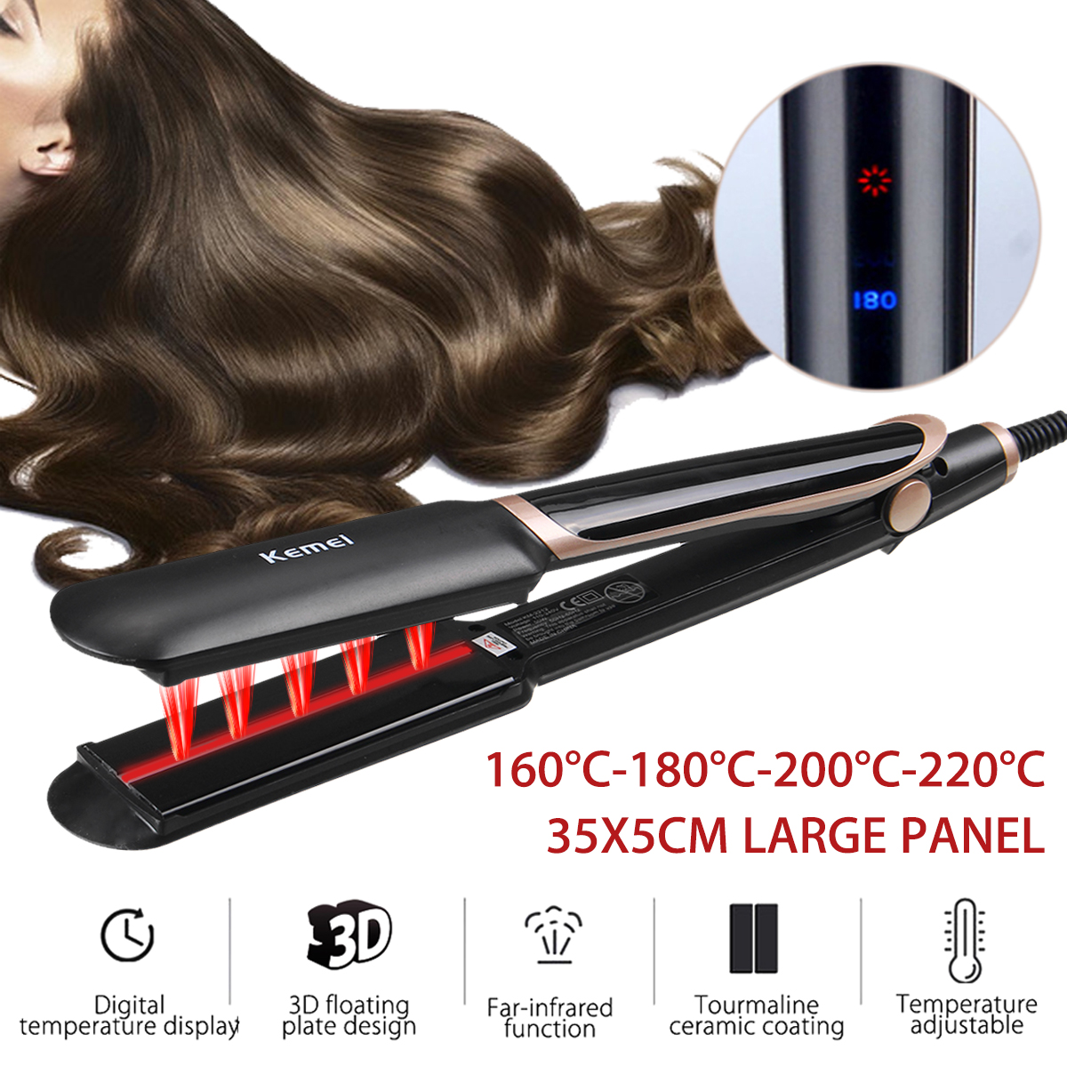 Kemei Infrared Hair Straightening Curling Iron Led Display Curler