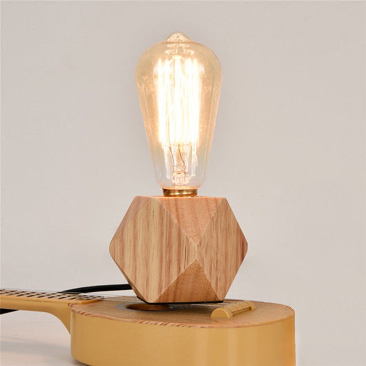 Modern Wood Wooden Table Lamp Desk Light Bedside E27 Bulb Night