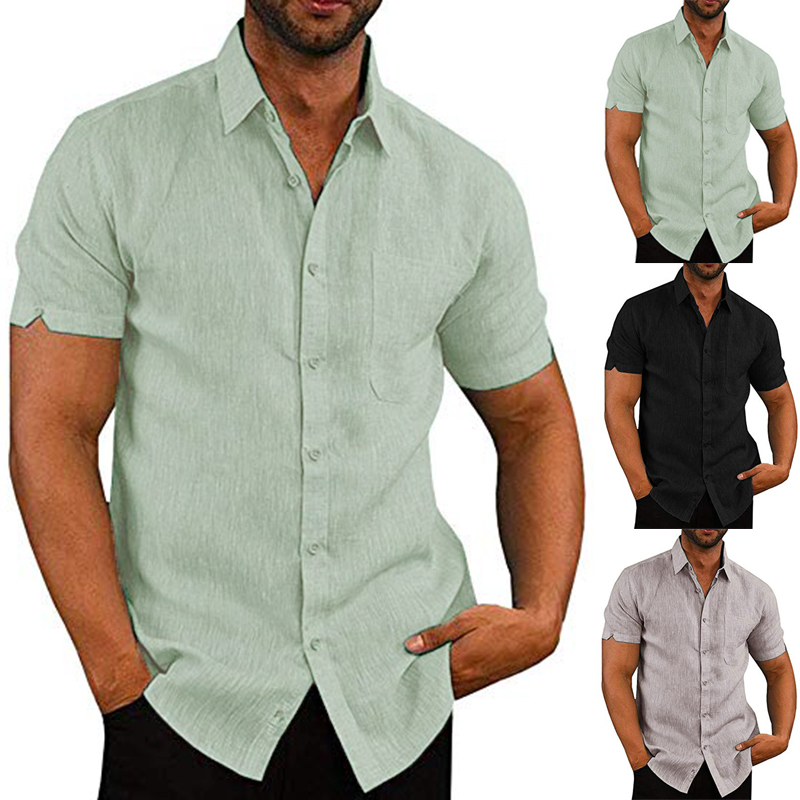 Mens Short Sleeves Shirts Botton Down Tops Plain Summer Blouses