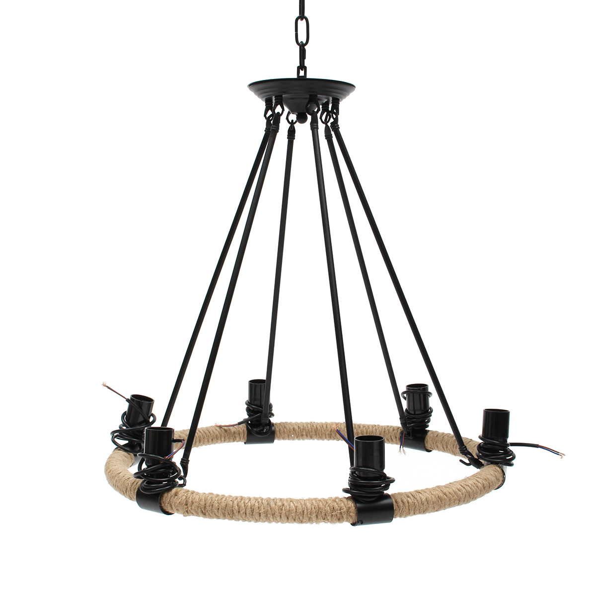 Retro Rustic Candle Ceiling Light Rope Iron Round Chandelier Retro Rustic Candle Ceiling Light Rope Iron Round