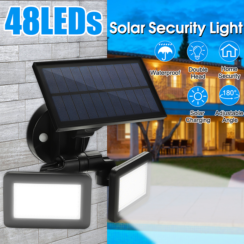 48 LED Dual Head Solar Wall Light Motion Sensor Landscape Outdoor