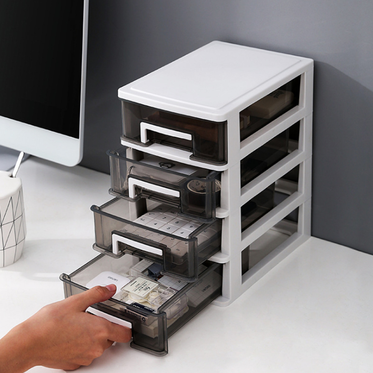 3 4 Tier Mini Desktop Clear Plastic Storage Case Drawer Small