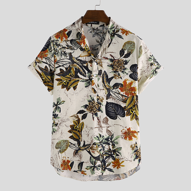 Vintage Men/'s Collarless Long Sleeve Shirt Ethnic Causal Grandad T shirt Blouse