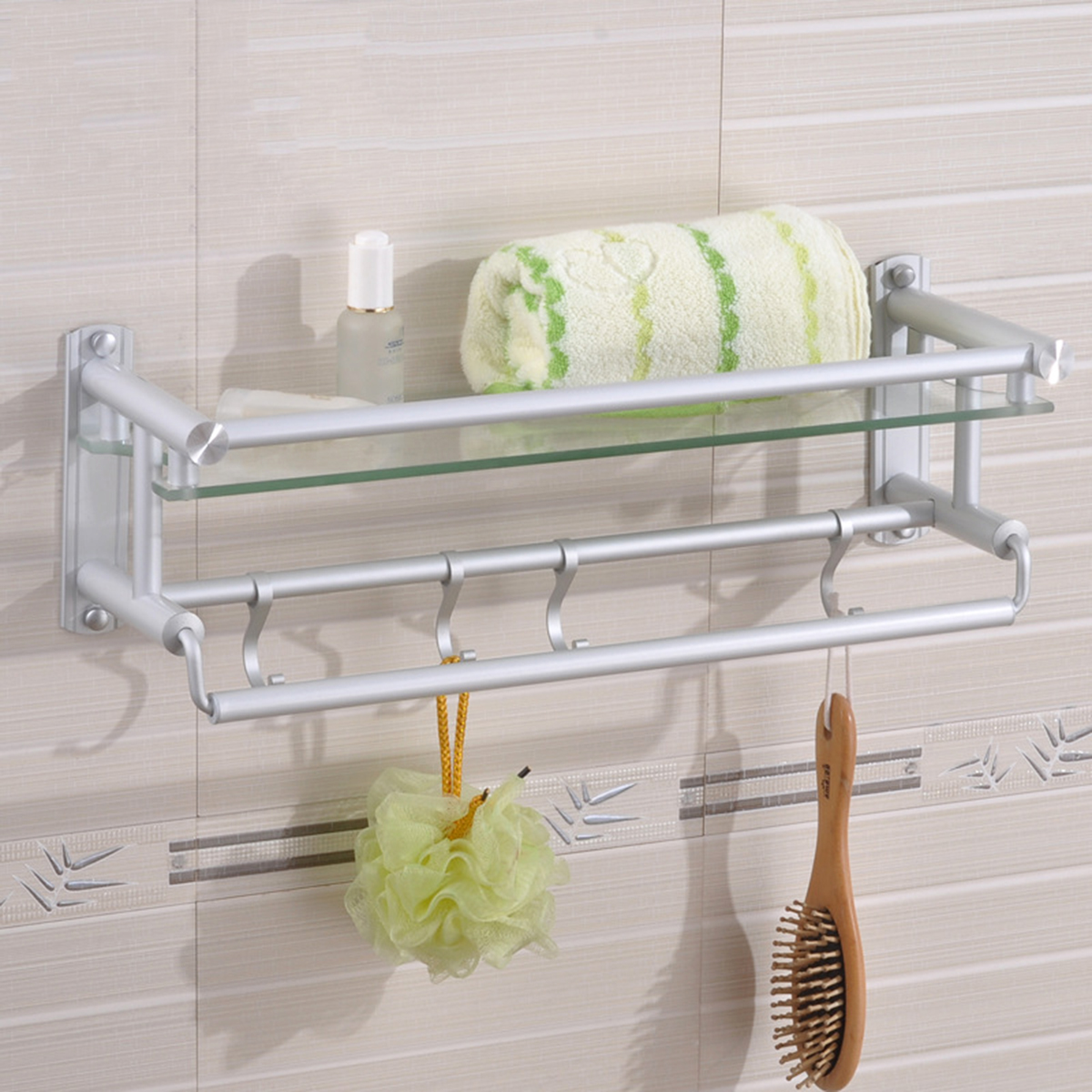 Bathroom Corner Glass Shower Shelf Storage Soap Dish Rack Holder Detail Image