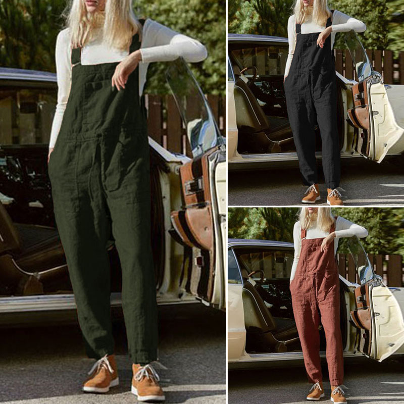 Corsion Women Casual Sleeveless Jumpsuits Overalls Bib Pants Dungaree Trousers
