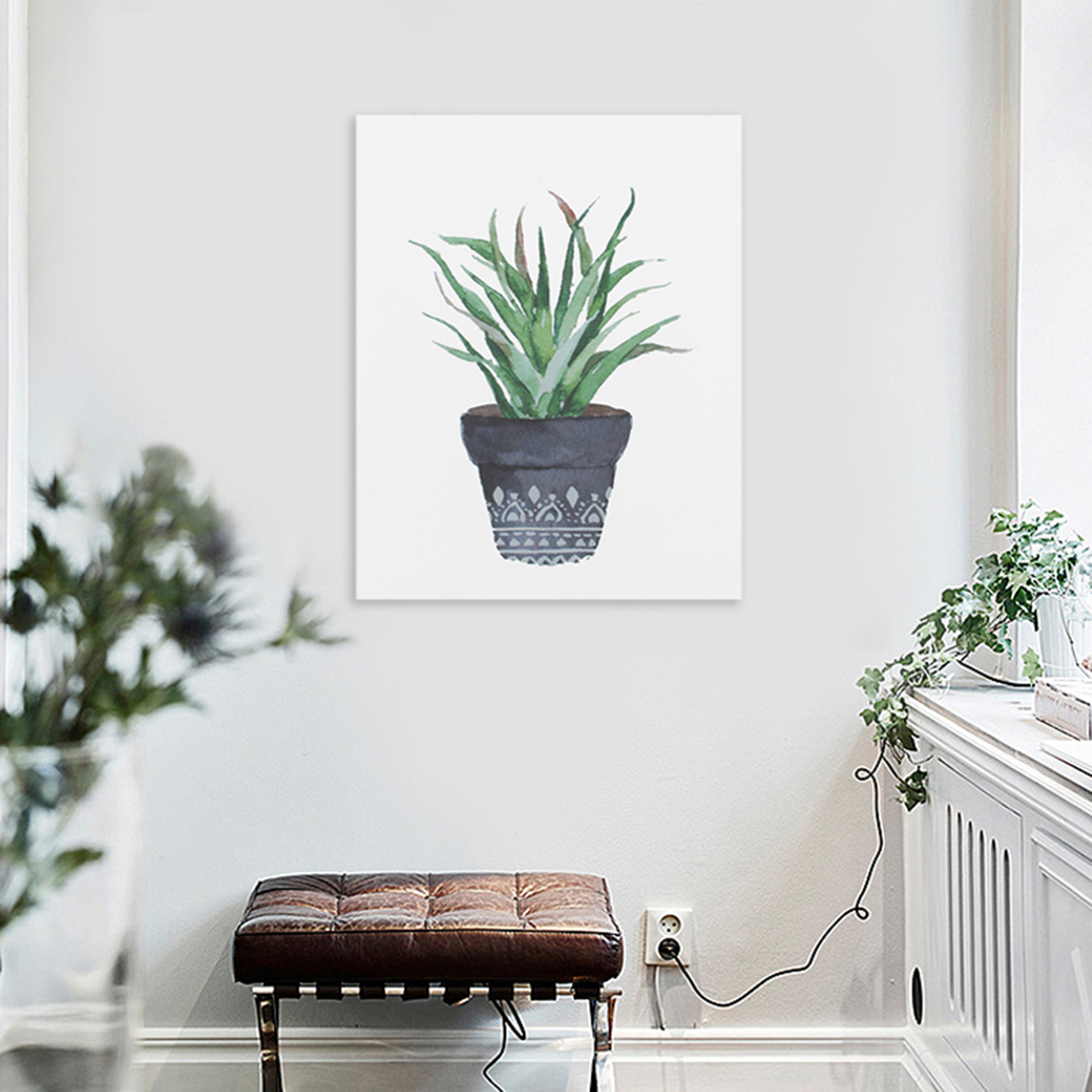 watercolor canvas cactus painting print picture modern home wall art