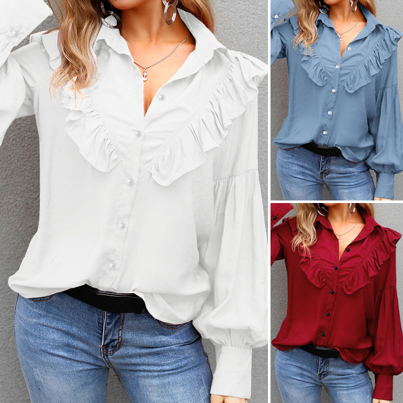 Women Lantern Sleeve Shirt Tops Blouse Office Las Frill Ons Women Lantern Sleeve Shirt Tops Blouse