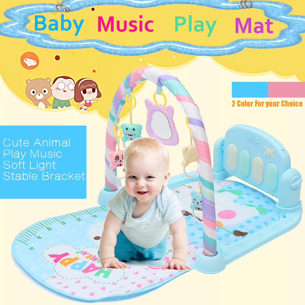 3 in 1 Baby Light Musical Gym Play Mat Lay /& Play Fitness Fun Piano Boy Girl US