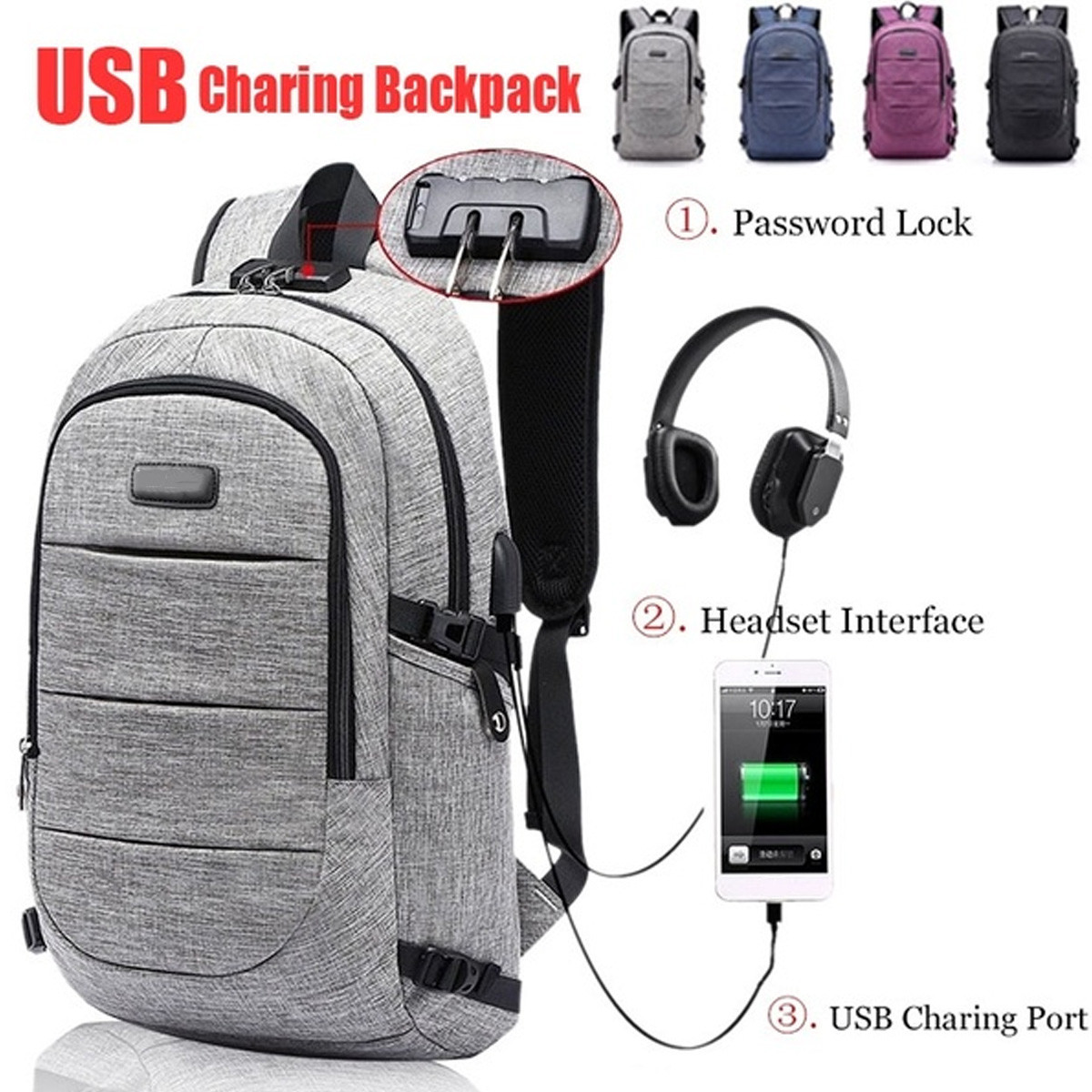 waterproof backpack with usb charger