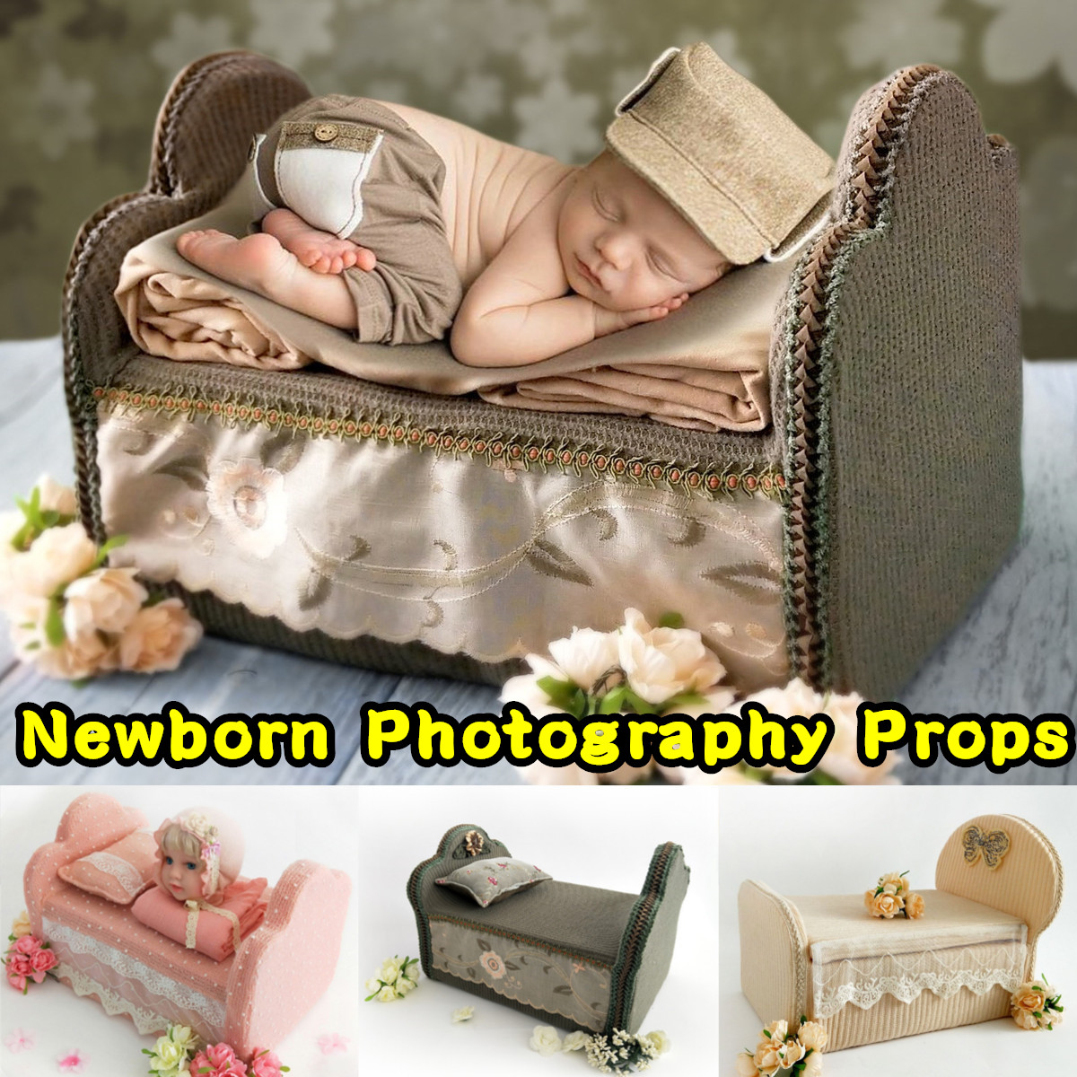 Newborn Baby Mini Wood Bed Pillow Sets Wooden Photography Photo