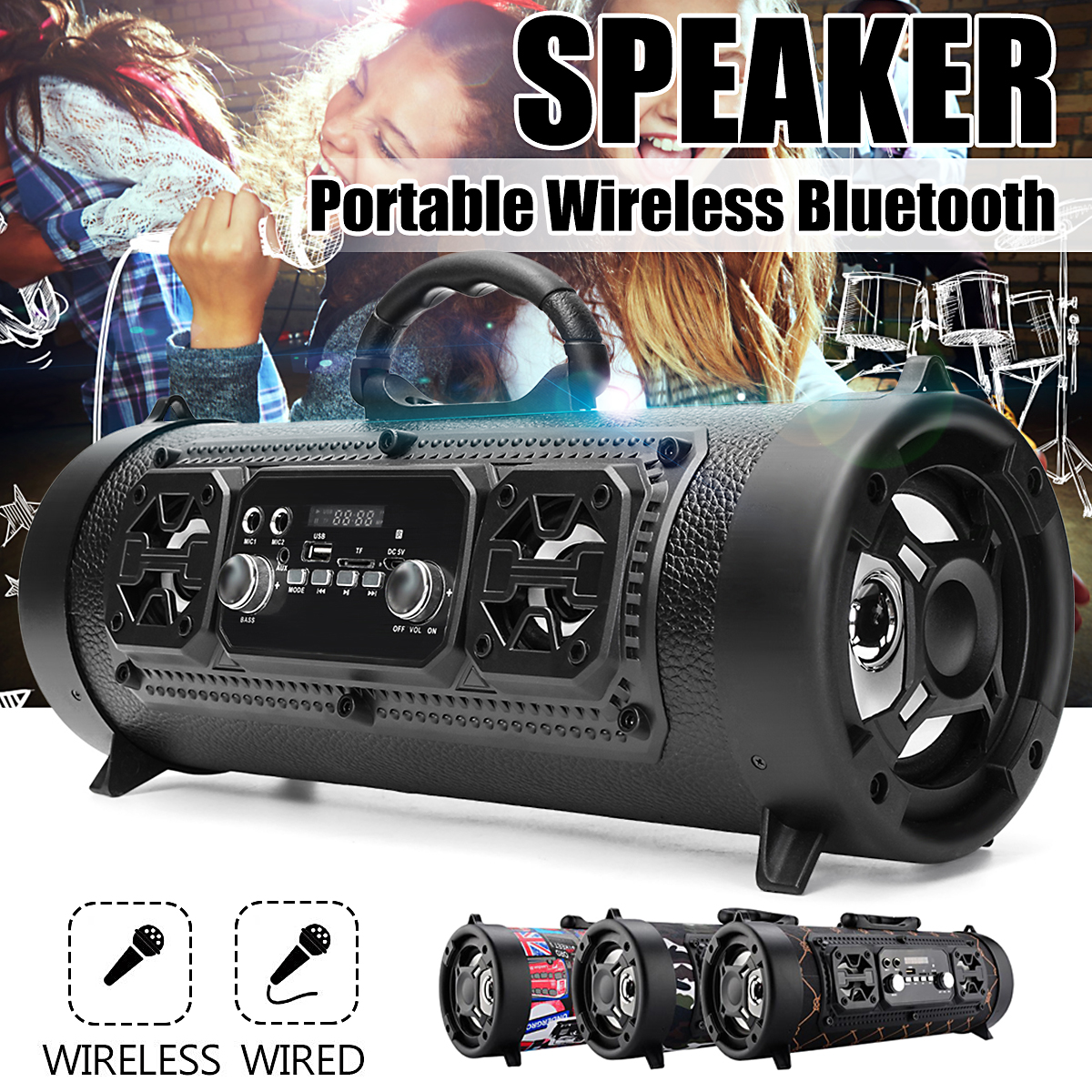 Portable Wireless bluetooth Speaker Waterproof Outdoor Super Bass Stereo USB FM